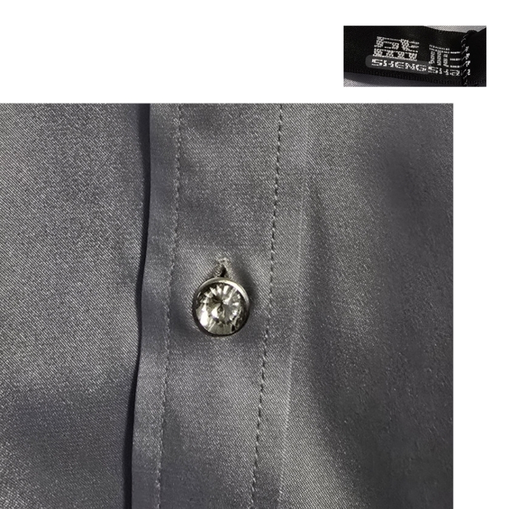 Shengshan Men’s satin gray dress shirt with crystal buttons New with tags - Picture 3 of 5